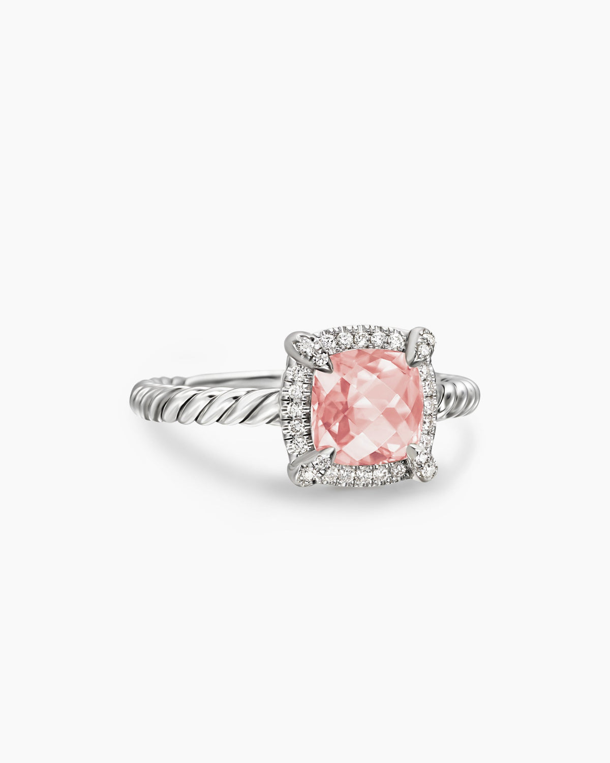 Petite Chatelaine® Pavé Bezel Ring in Sterling Silver with Morganite and Diamonds, 7mm