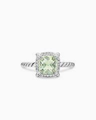 Petite Chatelaine® Pavé Bezel Ring in Sterling Silver with Prasiolite and Diamonds, 7mm