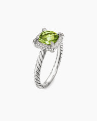 Petite Chatelaine® Pavé Bezel Ring in Sterling Silver with Peridot and Diamonds, 7mm