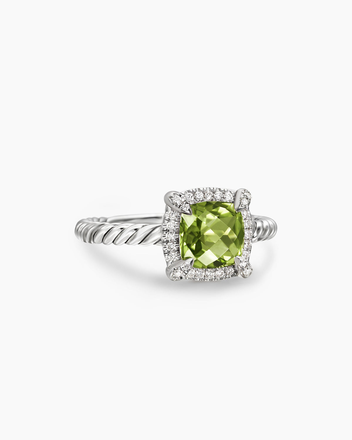 Petite Chatelaine® Pavé Bezel Ring in Sterling Silver with Peridot and Diamonds, 7mm