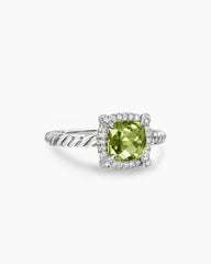 Petite Chatelaine® Pavé Bezel Ring in Sterling Silver with Peridot and Diamonds, 7mm