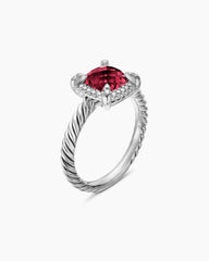 Petite Chatelaine® Pavé Bezel Ring in Sterling Silver with Rhodolite Garnet and Diamonds, 7mm