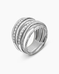 Crossover Ring in Sterling Silver with Diamonds, 17.8mm