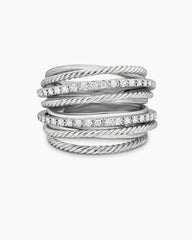 Crossover Ring in Sterling Silver with Diamonds, 17.8mm