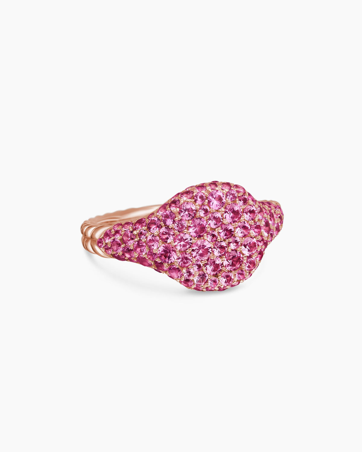 Pavé Pinky Ring in 18K Rose Gold with Pink Sapphires, 10mm