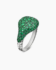 Pavé Pinky Ring in 18K White Gold with Emeralds, 10mm