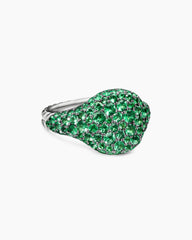 Pavé Pinky Ring in 18K White Gold with Emeralds, 10mm