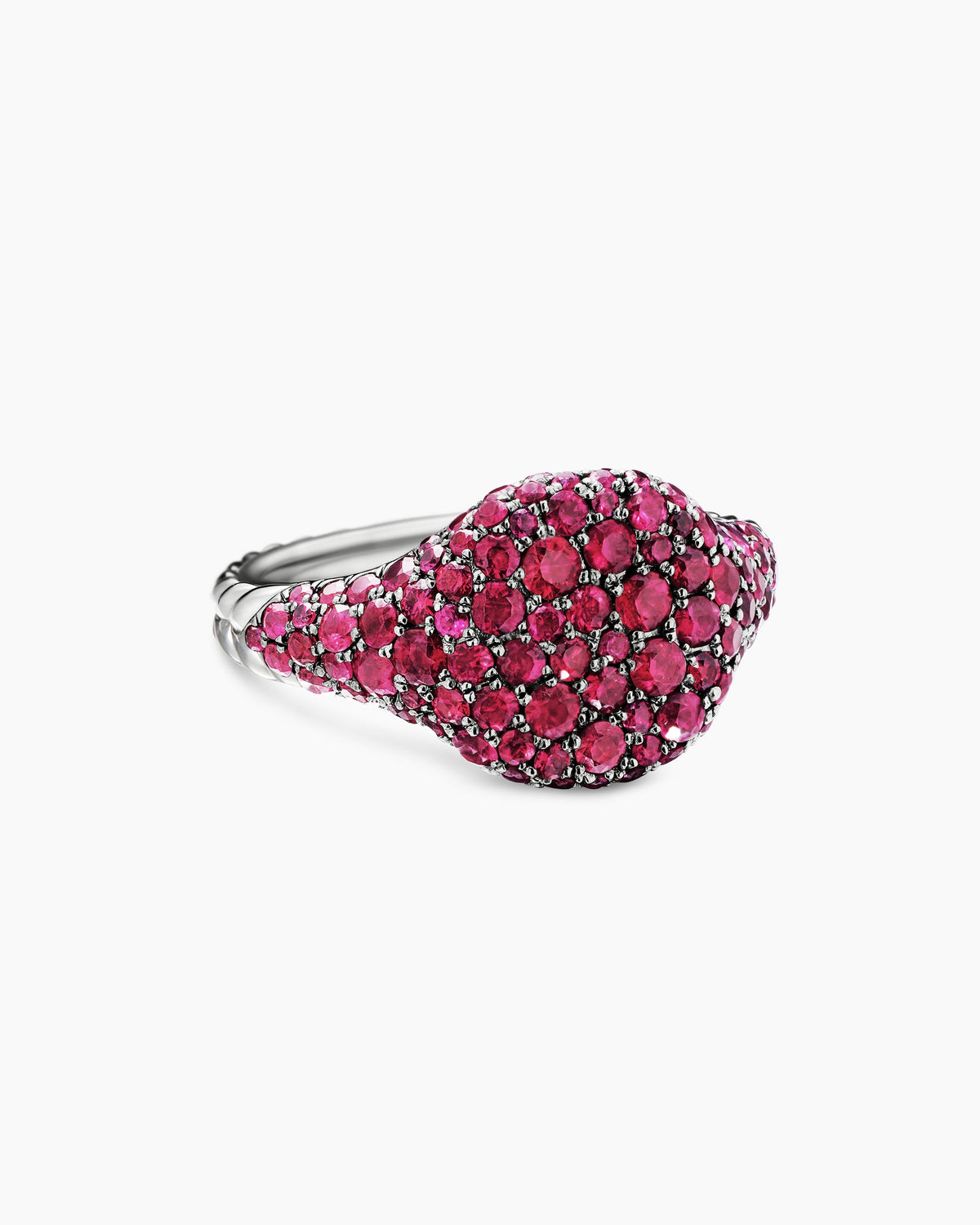 Pavé Pinky Ring in 18K White Gold with Red Rubies, 10mm
