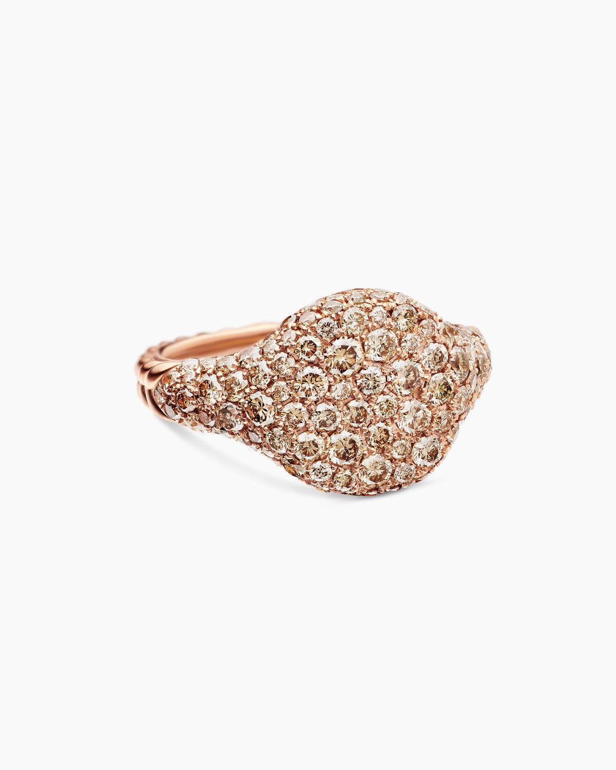 Pavé Pinky Ring in 18K Rose Gold with Cognac Diamonds, 10mm