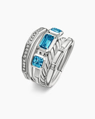 Stax Five Row Ring in Sterling Silver with Hampton Blue Topaz and Diamonds, 15mm