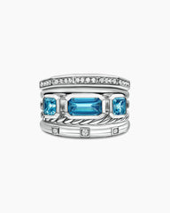 Stax Five Row Ring in Sterling Silver with Hampton Blue Topaz and Diamonds, 15mm