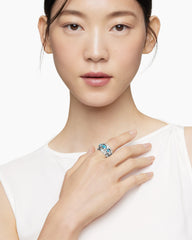 Stax Five Row Ring in Sterling Silver with Hampton Blue Topaz and Diamonds, 15mm