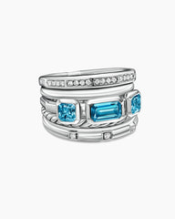 Stax Five Row Ring in Sterling Silver with Hampton Blue Topaz and Diamonds, 15mm