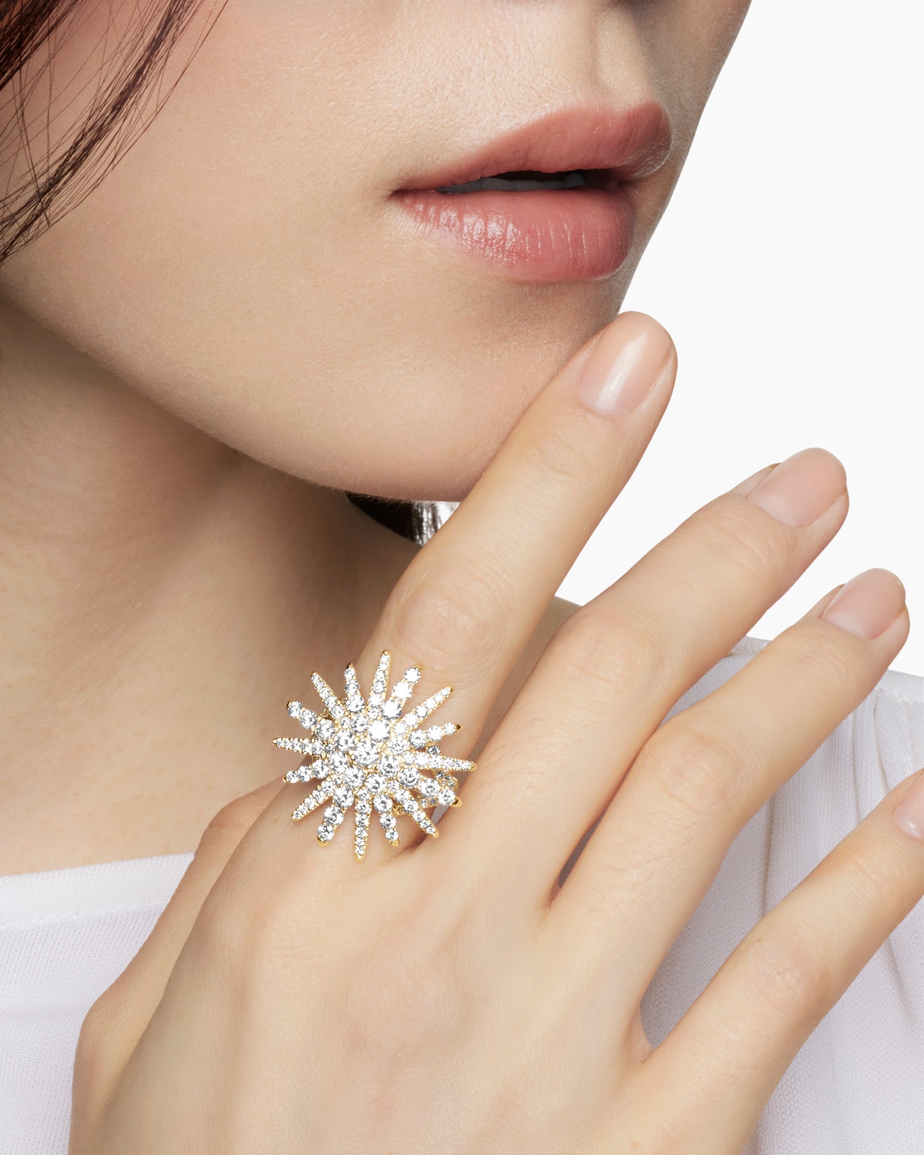 Starburst Ring in 18K Yellow Gold with Diamonds, 28mm