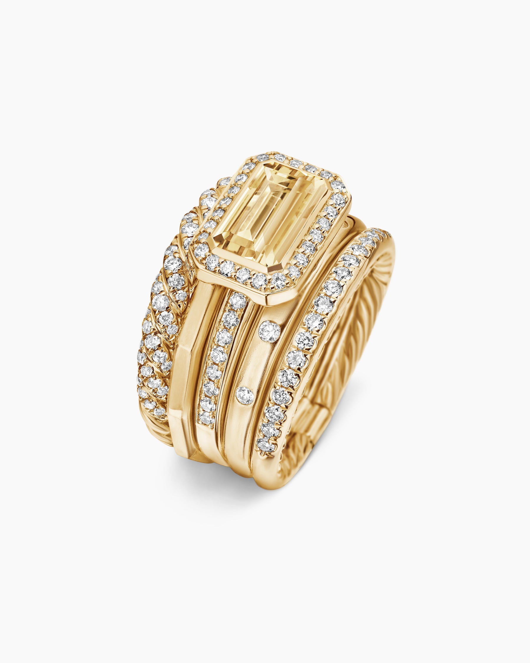 Stax Statement Ring in 18K Yellow Gold with Champagne Citrine and Diamonds, 22mm