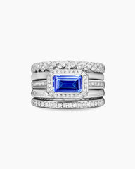 Stax Five Row Ring in 18K White Gold with Tanzanite and Diamonds, 22mm