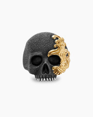 Waves Skull Ring in Sterling Silver with 18K Yellow Gold, 24mm