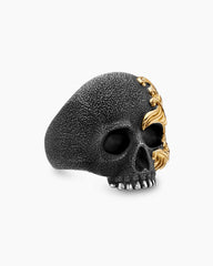 Waves Skull Ring in Sterling Silver with 18K Yellow Gold, 24mm