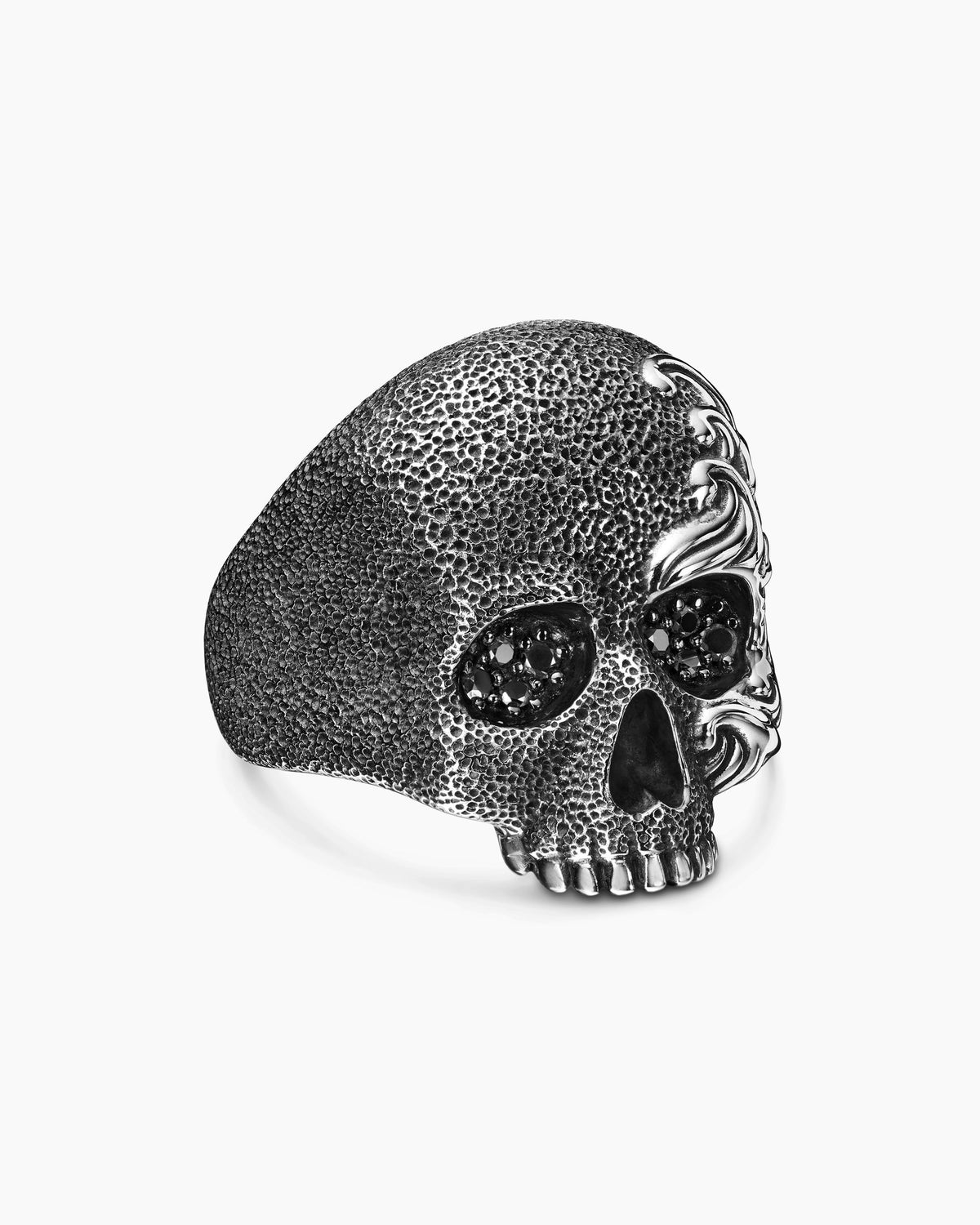 Waves Skull Ring in Sterling Silver with Black Diamonds, 24mm
