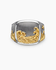 Waves Signet Ring in Sterling Silver with 18K Yellow Gold, 18.8mm