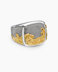 Waves Signet Ring in Sterling Silver with 18K Yellow Gold, 18.8mm