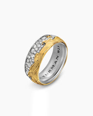 Waves Band Ring in Sterling Silver with 18K Yellow Gold with Diamonds, 8.7mm