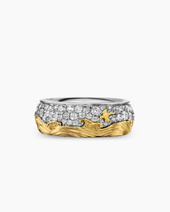 Waves Band Ring in Sterling Silver with 18K Yellow Gold with Diamonds, 8.7mm