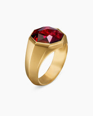 Faceted Signet Ring in 18K Yellow Gold with Garnet, 17.3mm