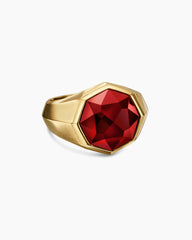 Faceted Signet Ring in 18K Yellow Gold with Garnet, 17.3mm