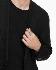 Faceted Signet Ring in Sterling Silver with Meteorite, 17.3mm