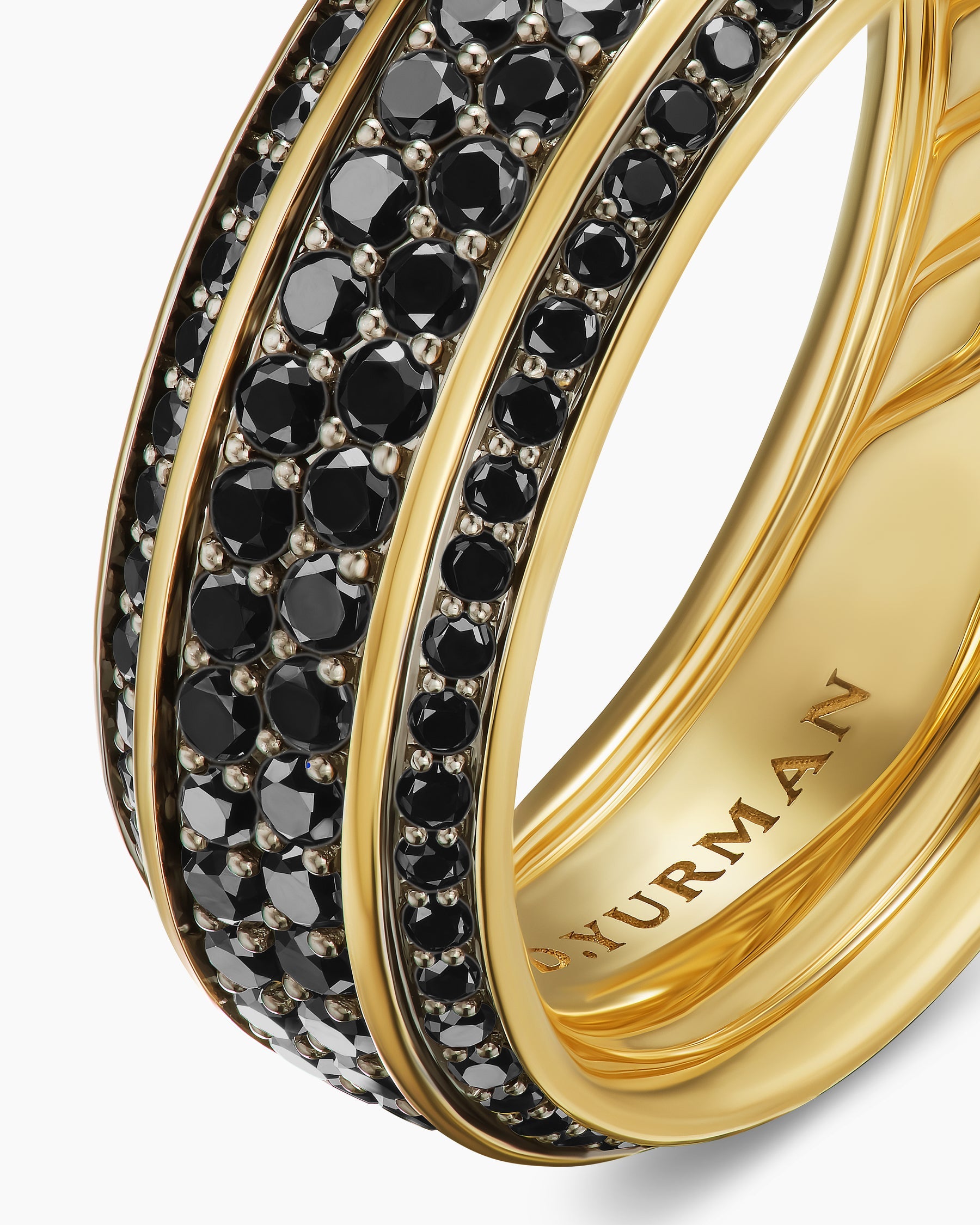 Streamline® Beveled Band Ring in 18K Yellow Gold with Black Diamonds, 8.5mm