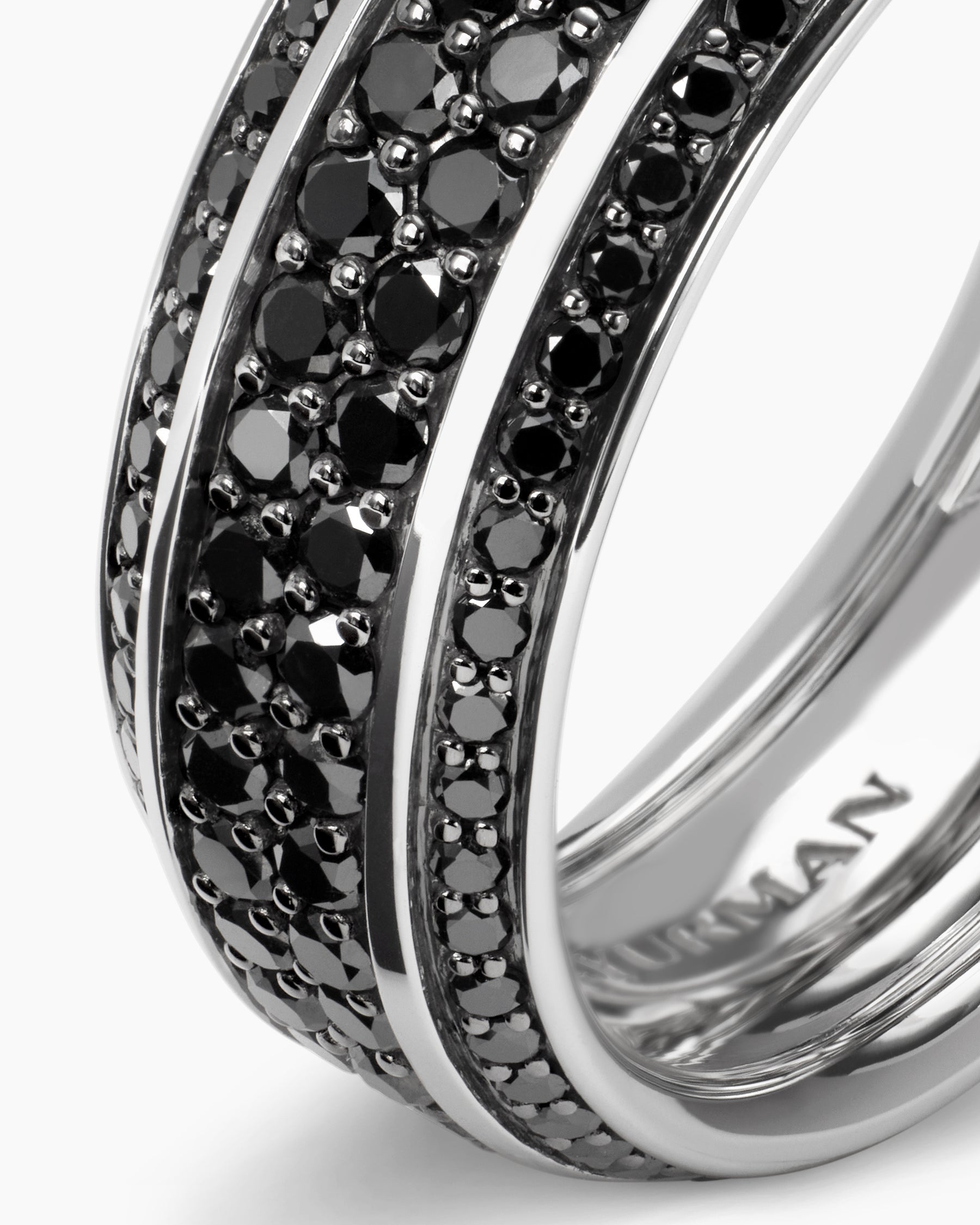 Streamline® Beveled Band Ring in 18K White Gold with Black Diamonds, 8.5mm