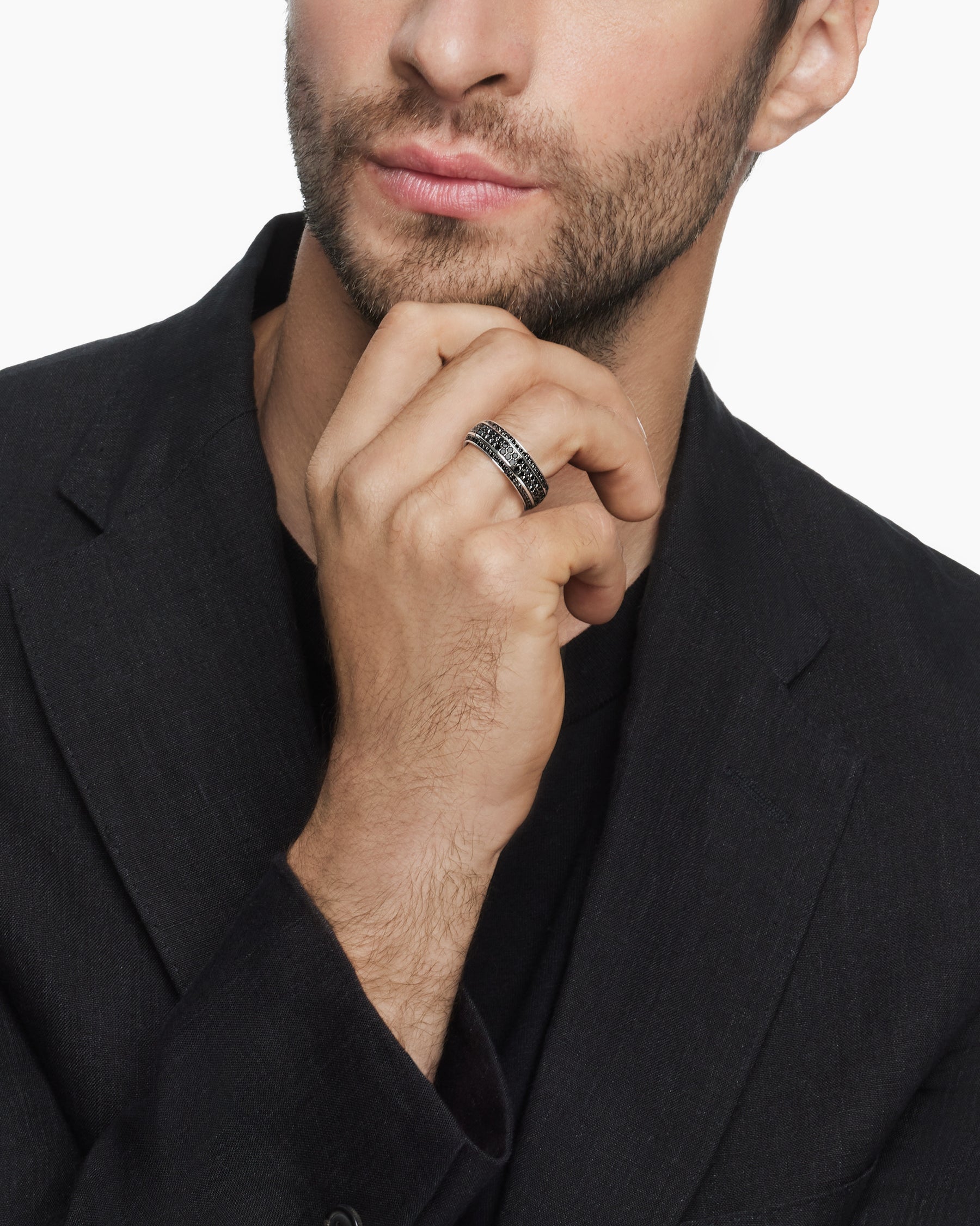 Streamline® Beveled Band Ring in 18K White Gold with Black Diamonds, 8.5mm