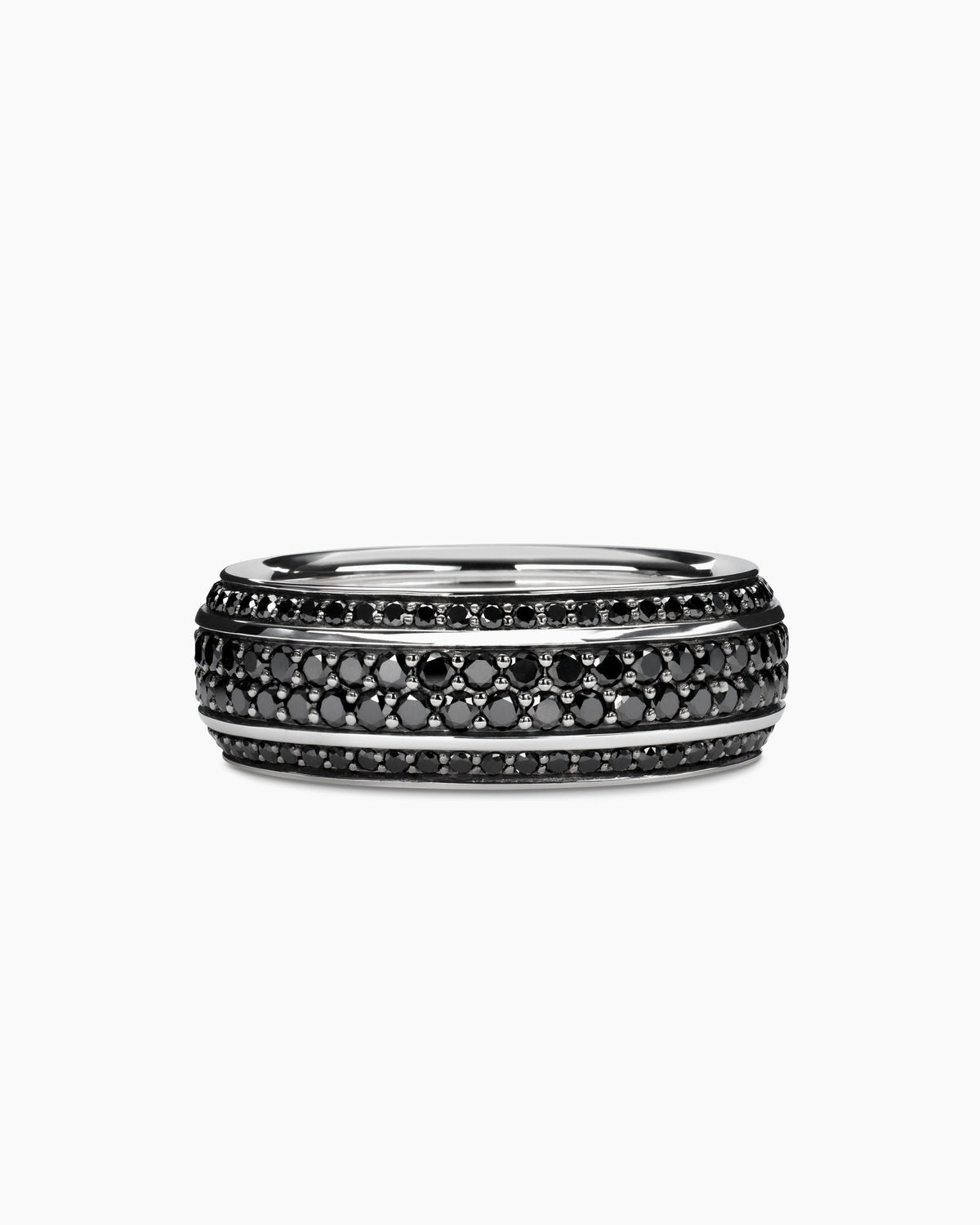 Streamline® Beveled Band Ring in 18K White Gold with Black Diamonds, 8.5mm