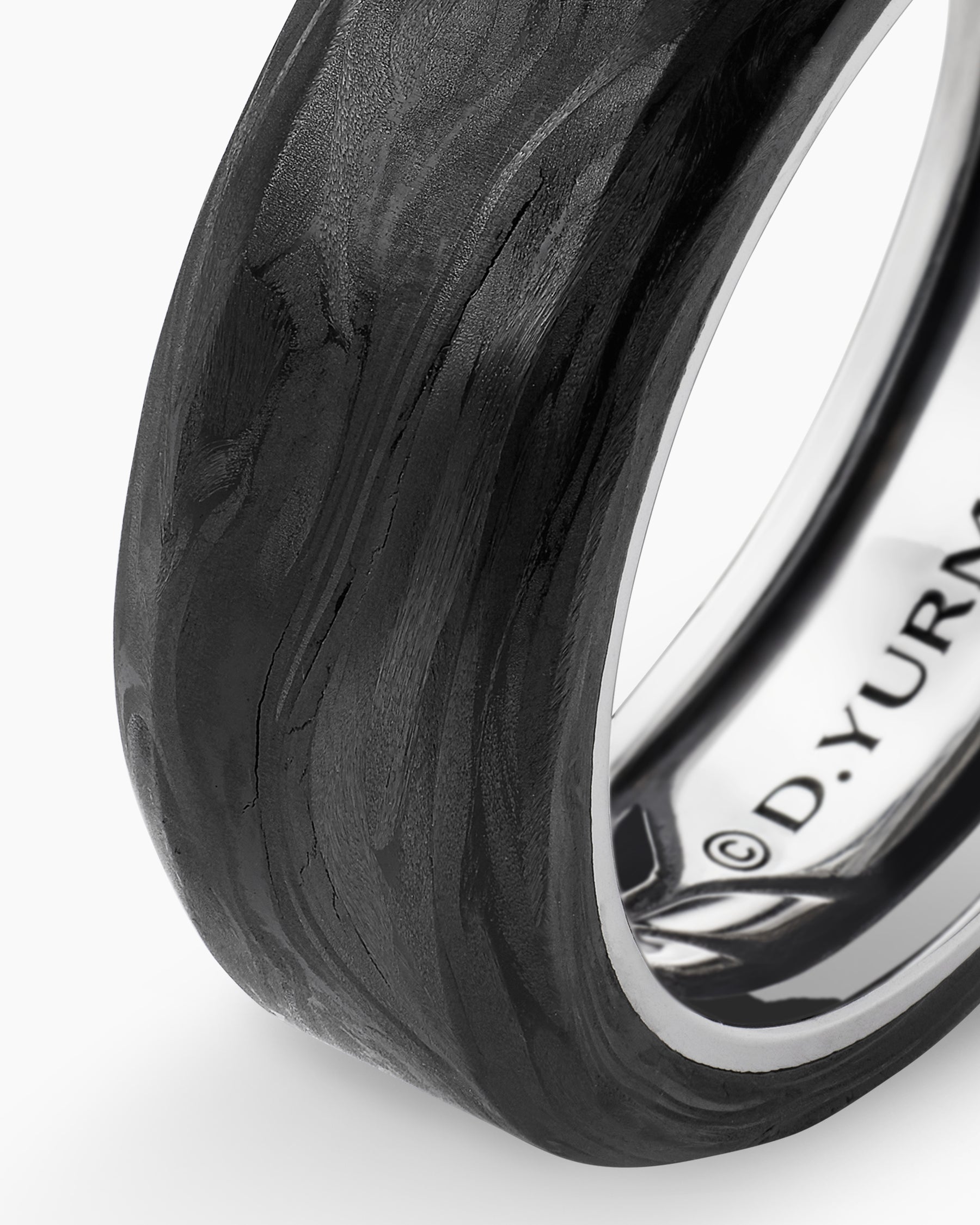 Streamline® Beveled Band Ring in Sterling Silver with Forged Carbon, 8.5mm