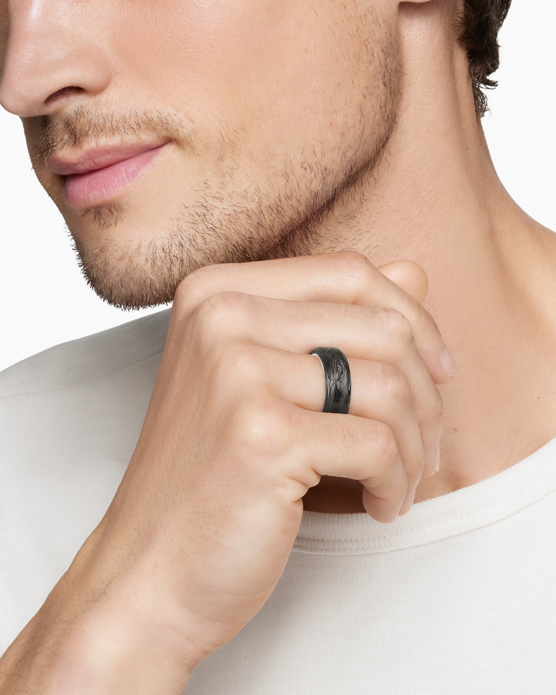 Streamline® Beveled Band Ring in Sterling Silver with Forged Carbon, 8.5mm