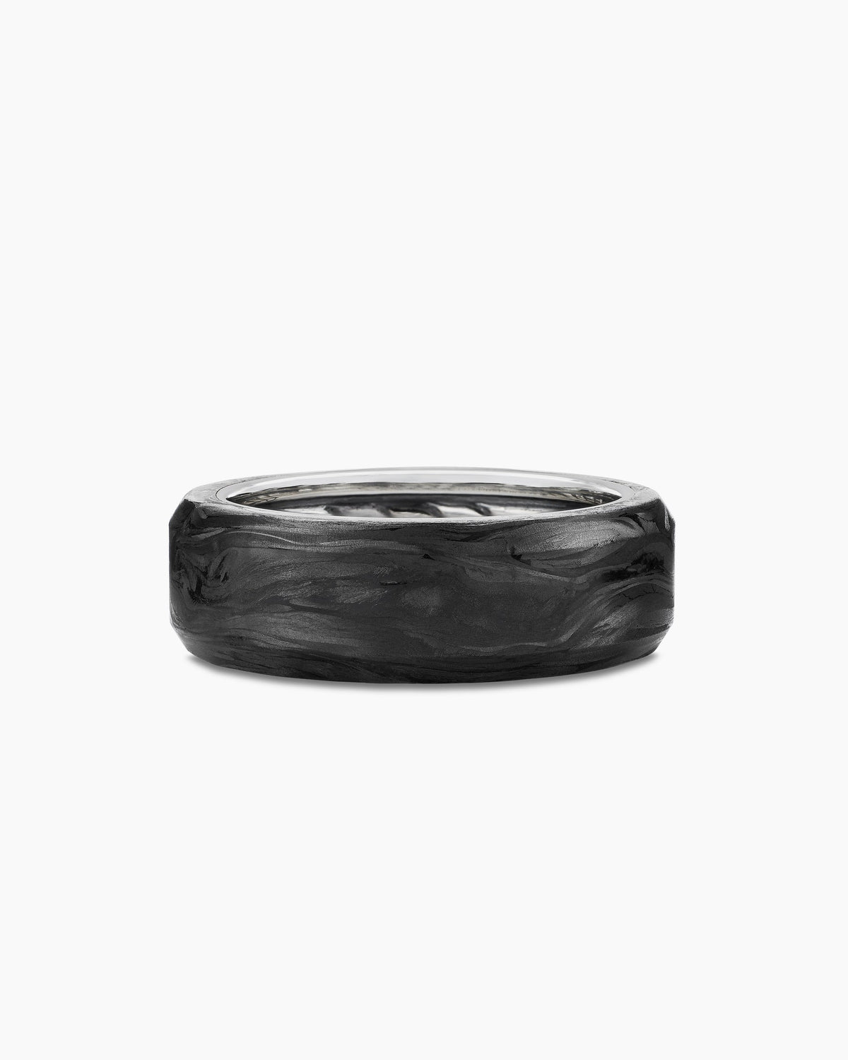 Streamline® Beveled Band Ring in Sterling Silver with Forged Carbon, 8.5mm