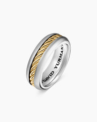 Cable Inset Band Ring in Sterling Silver with 18K Yellow Gold, 8mm