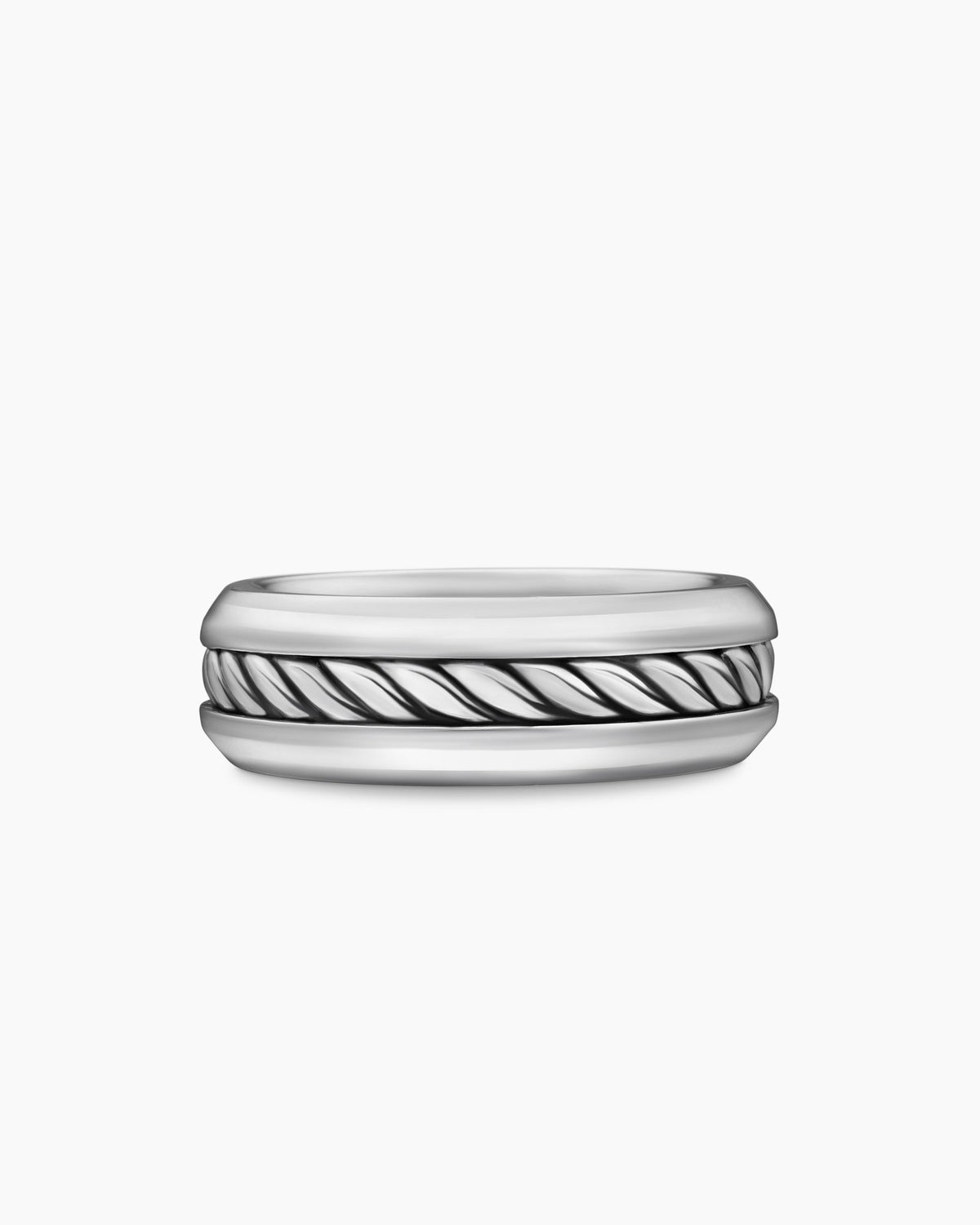 Cable Inset Band Ring in Sterling Silver, 8mm