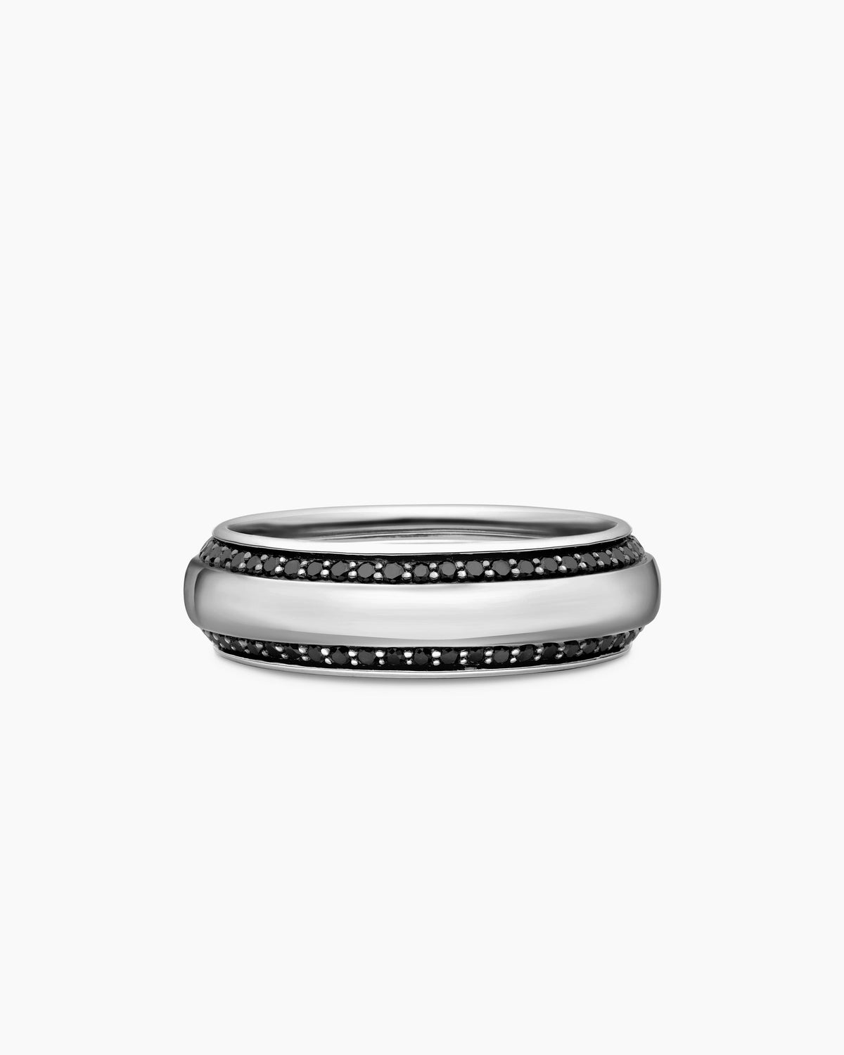 Beveled Band Ring in 18K White Gold with Black Diamonds, 6mm