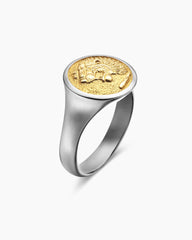 Petrvs® Lion Pinky Ring in Sterling Silver with 18K Yellow Gold, 15mm