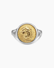 Petrvs® Lion Pinky Ring in Sterling Silver with 18K Yellow Gold, 15mm