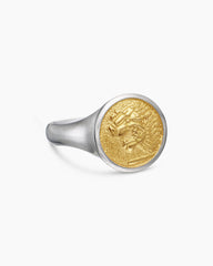 Petrvs® Lion Pinky Ring in Sterling Silver with 18K Yellow Gold, 15mm