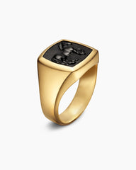 Petrvs® Horse Pinky Ring in 18K Yellow Gold with Black Onyx, 14.8mm