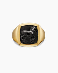 Petrvs® Horse Pinky Ring in 18K Yellow Gold with Black Onyx, 14.8mm