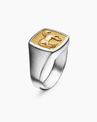 Petrvs® Horse Pinky Ring in Sterling Silver with 18K Yellow Gold, 14.8mm