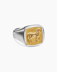 Petrvs® Horse Pinky Ring in Sterling Silver with 18K Yellow Gold, 14.8mm