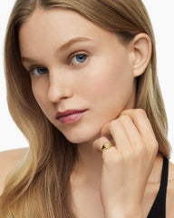 DY Initial Pinky Ring in 18K Yellow Gold with Diamond B, 9.8mm