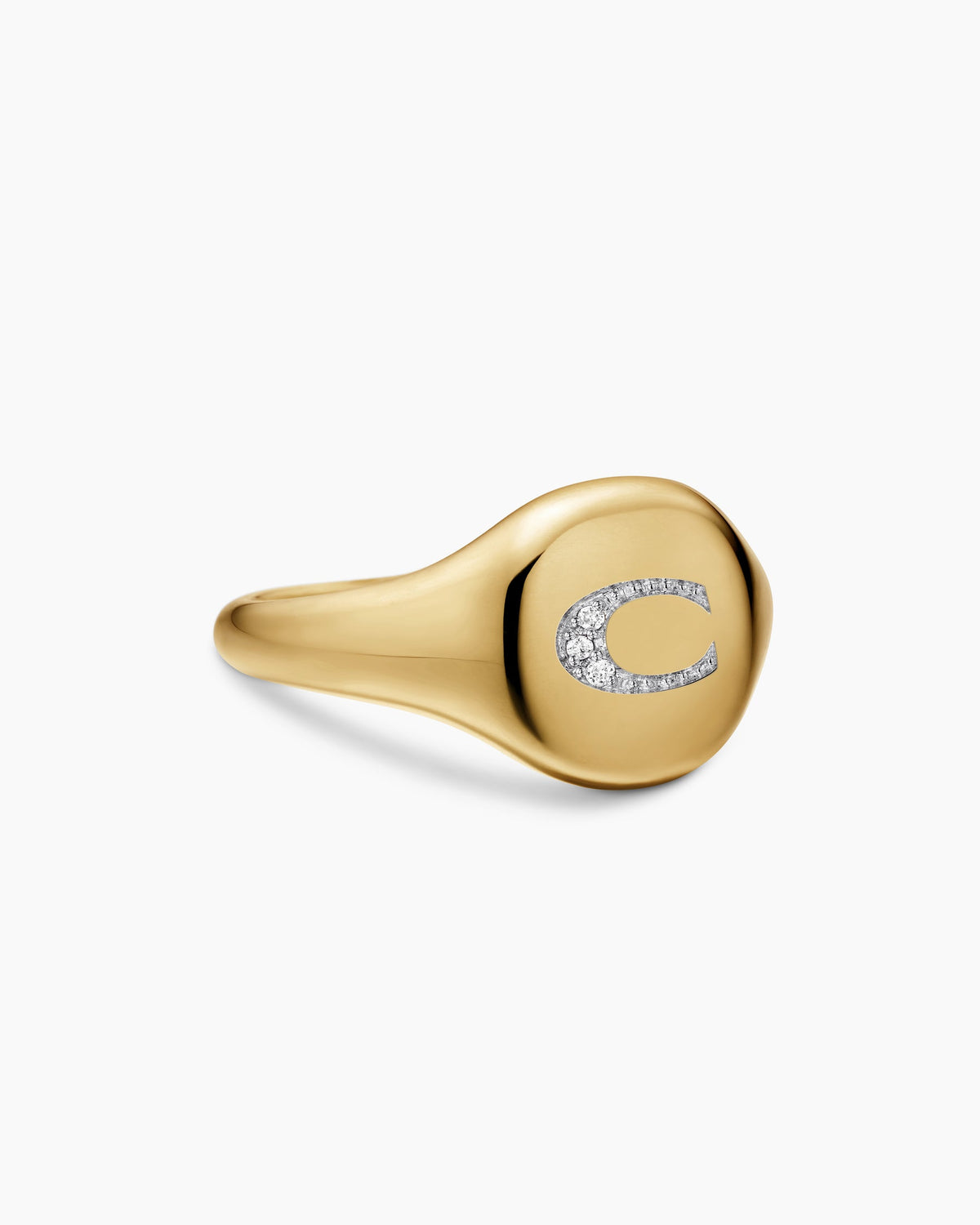 DY Initial Pinky Ring in 18K Yellow Gold with Diamond C, 9.8mm