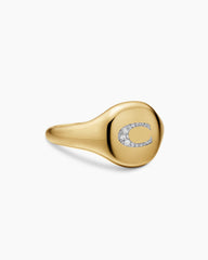 DY Initial Pinky Ring in 18K Yellow Gold with Diamond C, 9.8mm